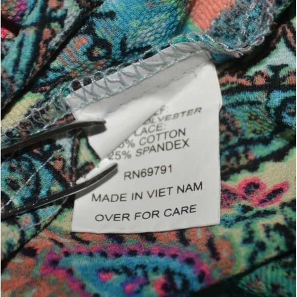 Figueroa & Flower Womens 2X Green Floral Lace Up Lace Back Blouse Tunic Top - Picture 13 of 14